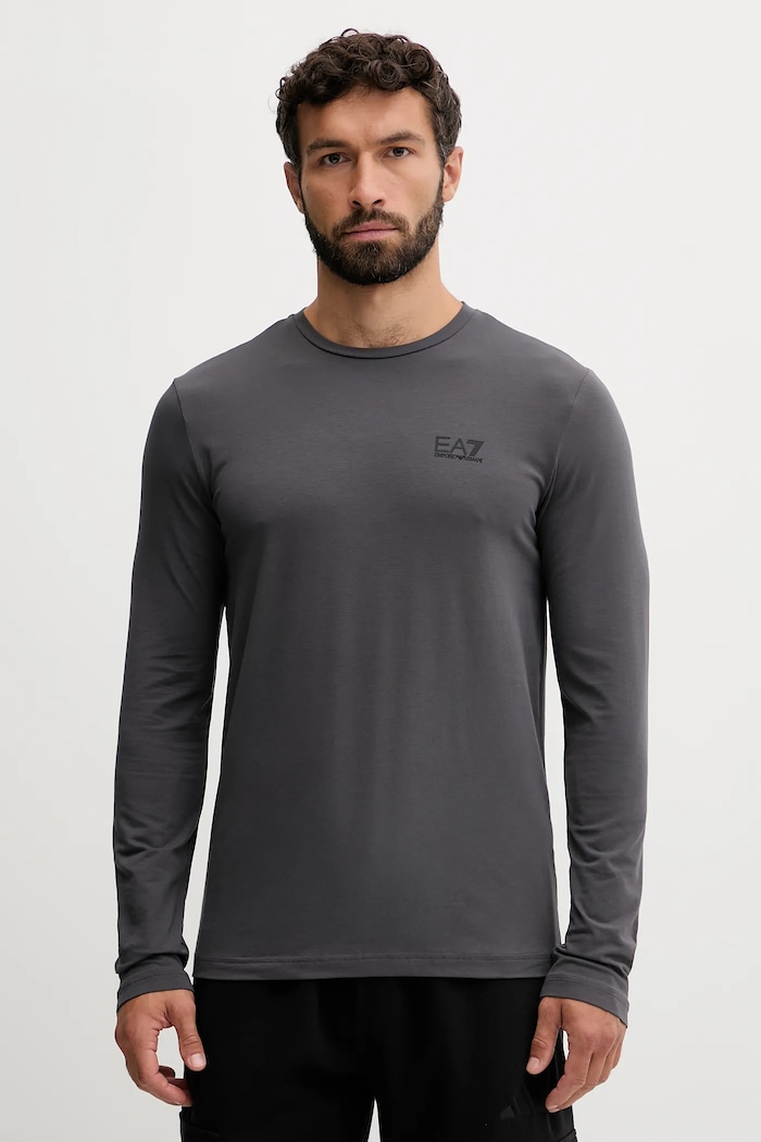 EA7 Emporio Armani блуза с дълги ръкави мъжка с памук стандартна сив PJVQZ.8NPT28