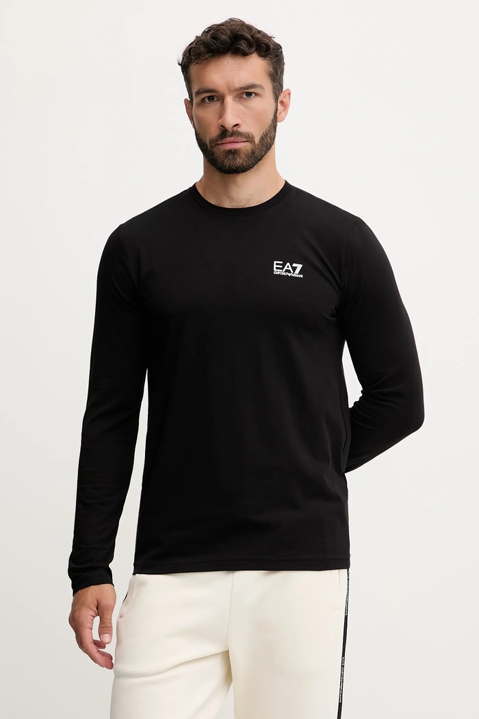 EA7 Emporio Armani longsleeve męski z bawełną z elastanem czarny PJVQZ.8NPT28