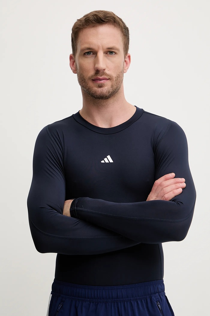 Tréningové tričko s dlhým rukávom adidas Performance Techfit slim tmavomodrá JE6705