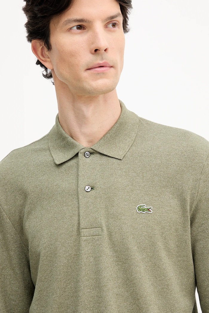 Bavlněné tričko s dlouhým rukávem Lacoste zelená L1313