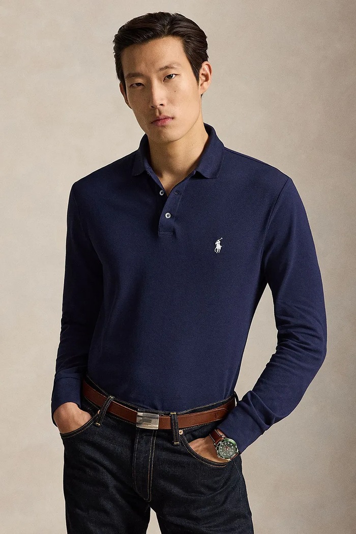 Polo Ralph Lauren Tričko s dlhým rukávom pánske bavlnené s elastanom tmavomodrá 710955081