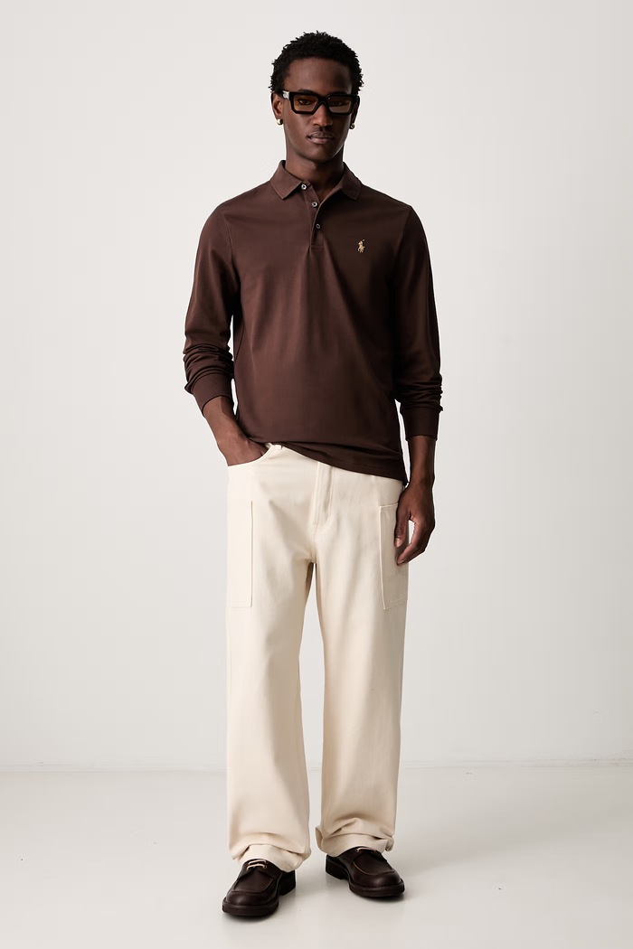 Polo Ralph Lauren longsleeve męski bawełniany z elastanem 710955081 brązowy AW25