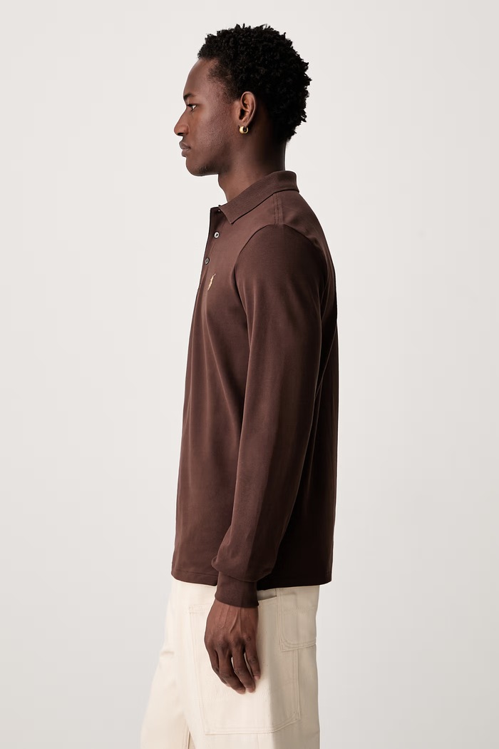 Polo Ralph Lauren longsleeve męski bawełniany z elastanem brązowy 710955081