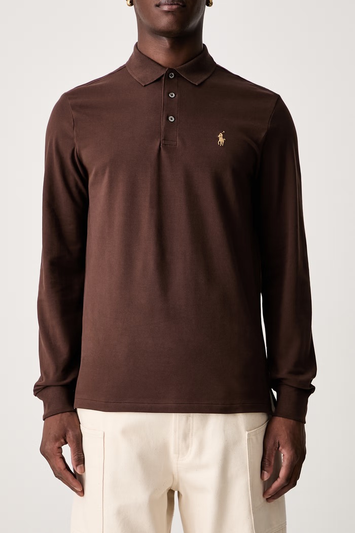 Polo Ralph Lauren longsleeve męski bawełniany z elastanem 710955081 brązowy