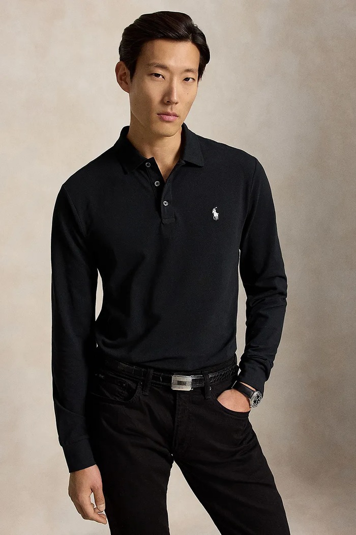 Polo Ralph Lauren longsleeve męski bawełniany z elastanem czarny 710955081