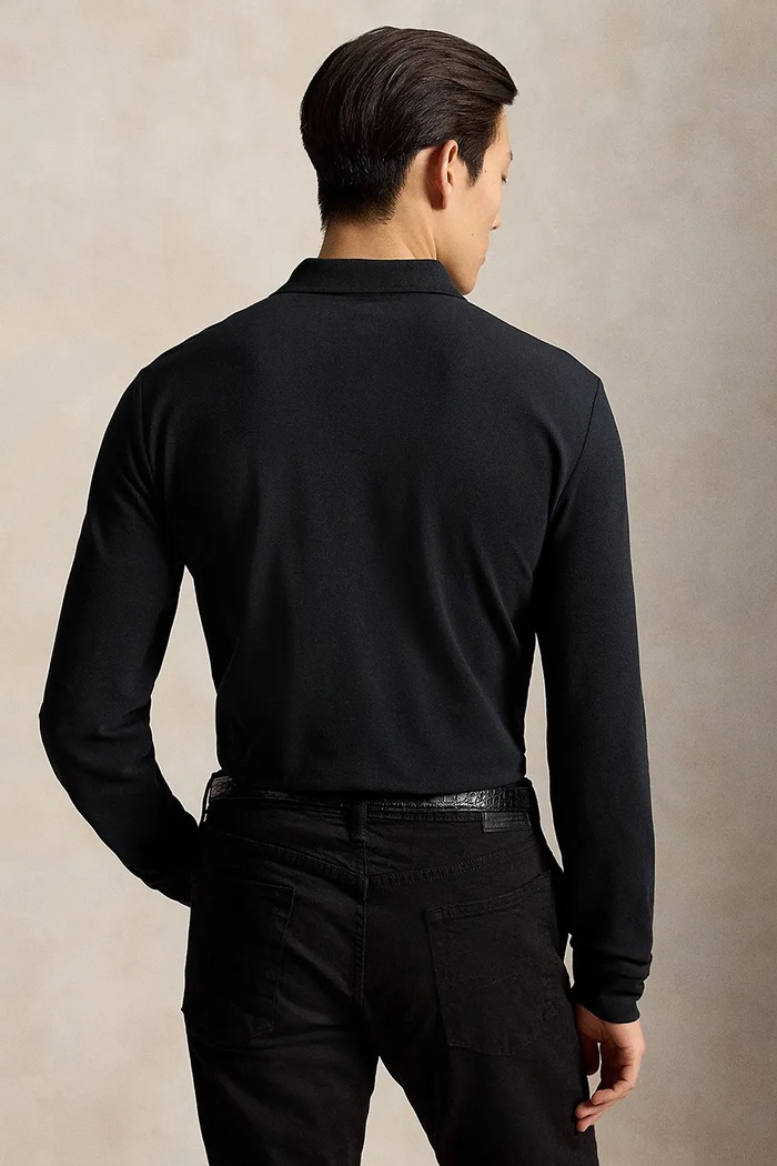 Polo Ralph Lauren longsleeve męski bawełniany z elastanem 710955081 czarny AW25