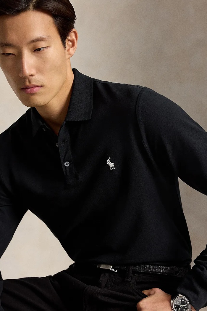 Polo Ralph Lauren longsleeve męski bawełniany z elastanem czarny 710955081