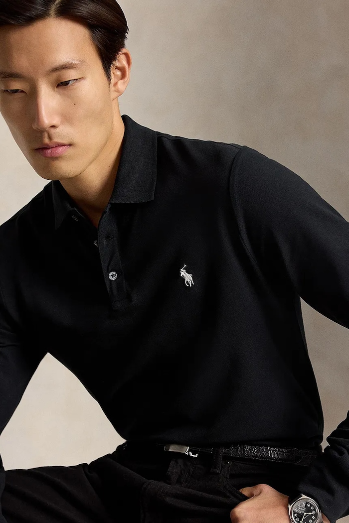 Polo Ralph Lauren longsleeve męski bawełniany z elastanem czarny 710955081