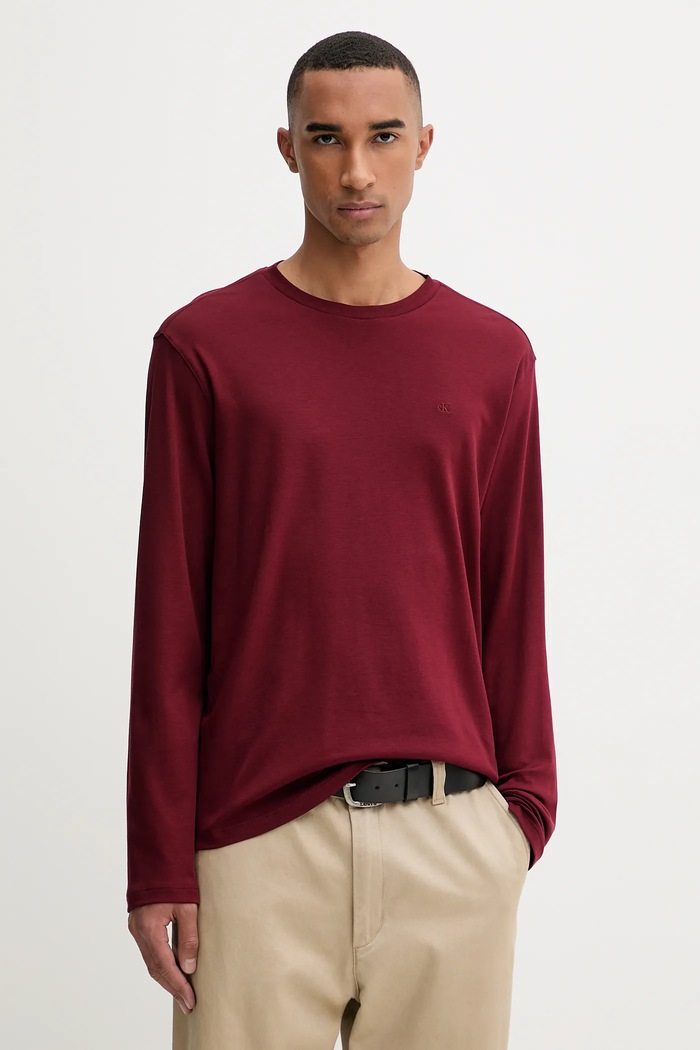 Calvin Klein longsleeve din bumbac uni burgundia LV04LD227G