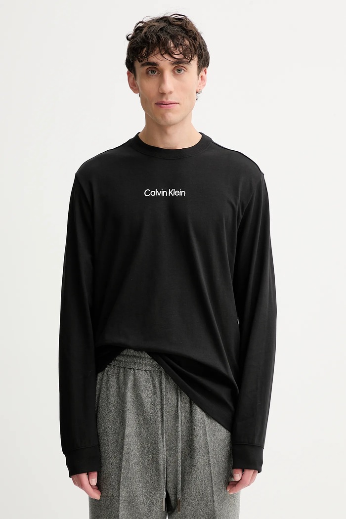Βαμβακερή μπλούζα με μακριά μανίκια Calvin Klein βαμβάκι μαύρο LV04LD232G