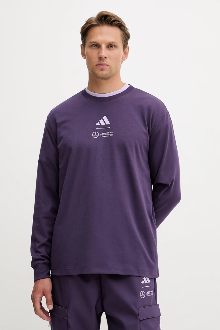 Tričko s dlhým rukávom adidas x Mercedes potlač fialová JX8812