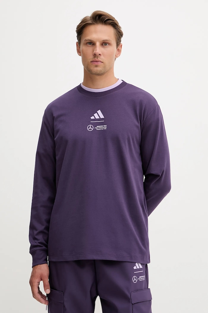 Tričko s dlhým rukávom adidas x Mercedes potlač fialová JX8812