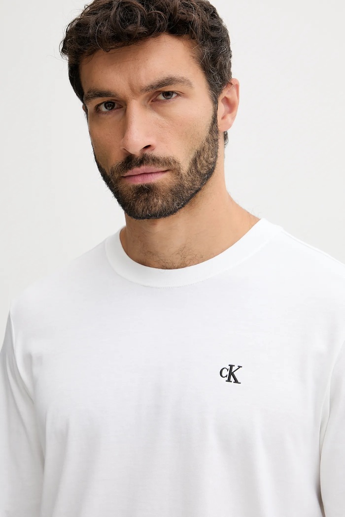 Oblečenie Bavlnené tričko s dlhým rukávom Calvin Klein Jeans LV04RD247G biela