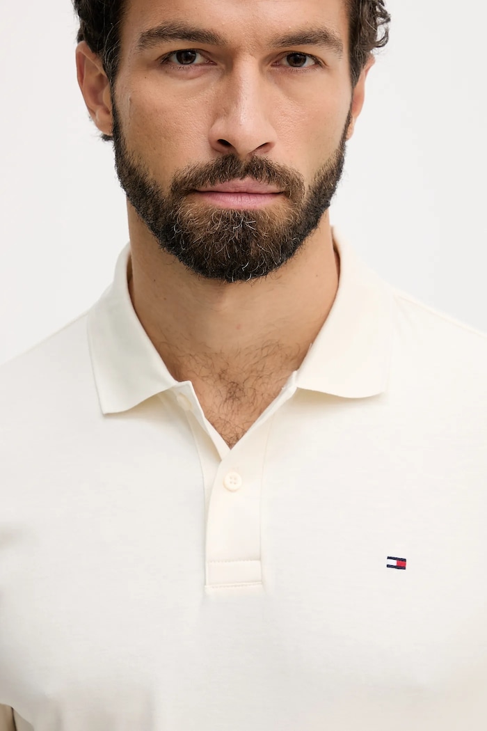 Bavlnené tričko s dlhým rukávom Tommy Hilfiger béžová MW0MW37317