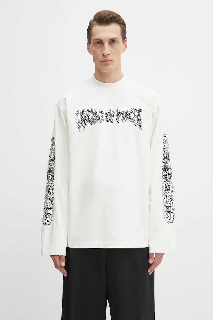 VETEMENTS top a maniche lunghe in cotone Cof Double Logo Longsleeve rilassato beige UCF76LS250I