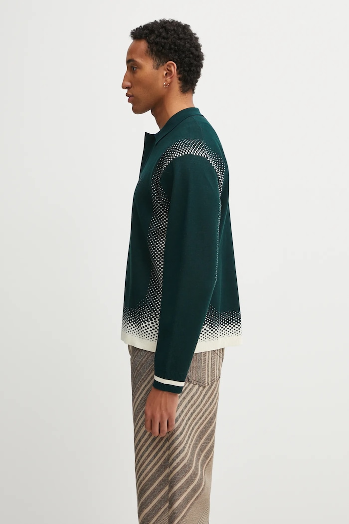 Filling Pieces Knit Shirt Rugby sweter z wiskozą męski 422571500243 zielony AW25
