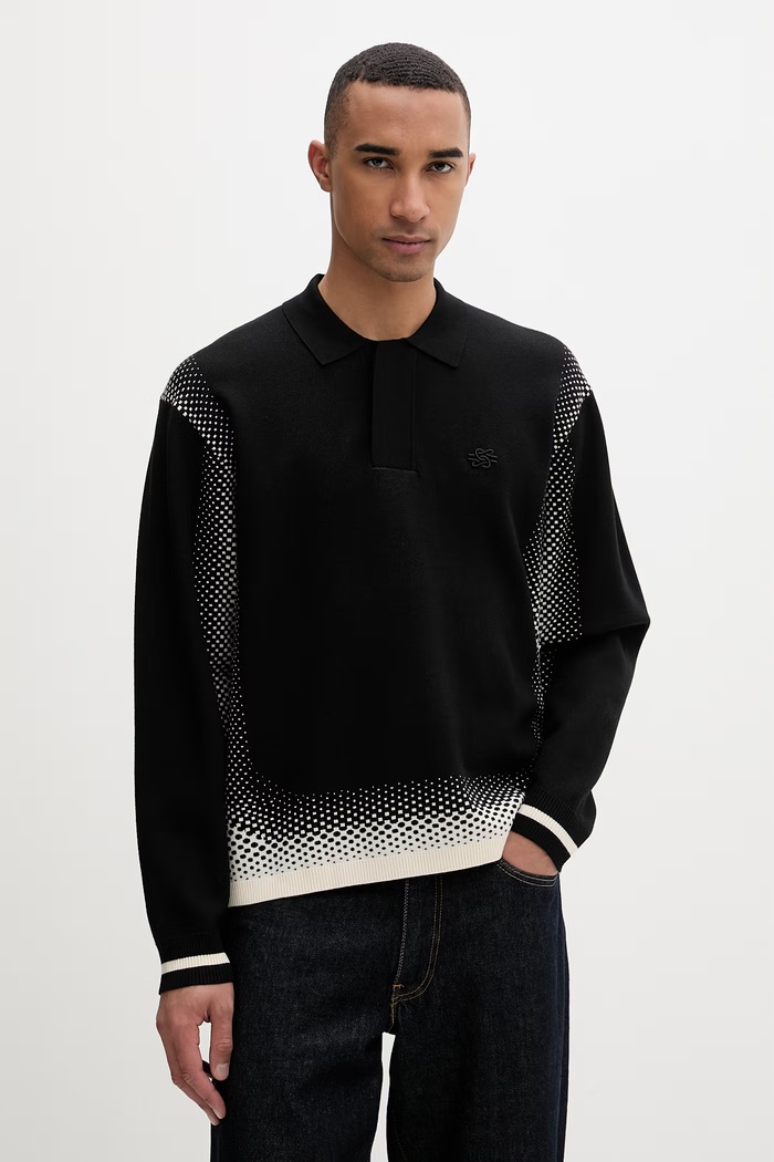 Filling Pieces pulover bărbați cu vâscoză Knit Shirt Rugby negru 422571500243