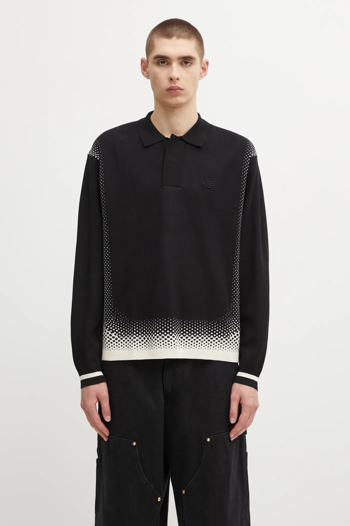 Filling Pieces Knit Shirt Rugby sweter z wiskozą męski czarny 422571500243