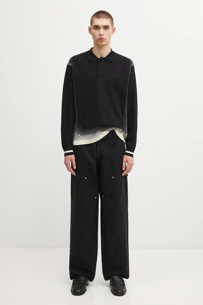 Filling Pieces Knit Shirt Rugby sweter z wiskozą męski 422571500243 czarny