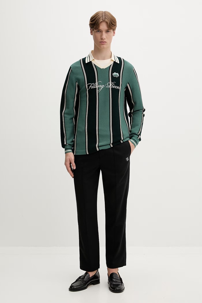 Filling Pieces pánský svetr s viskózou Knit Football Jersey 422574500148 zelená AW25