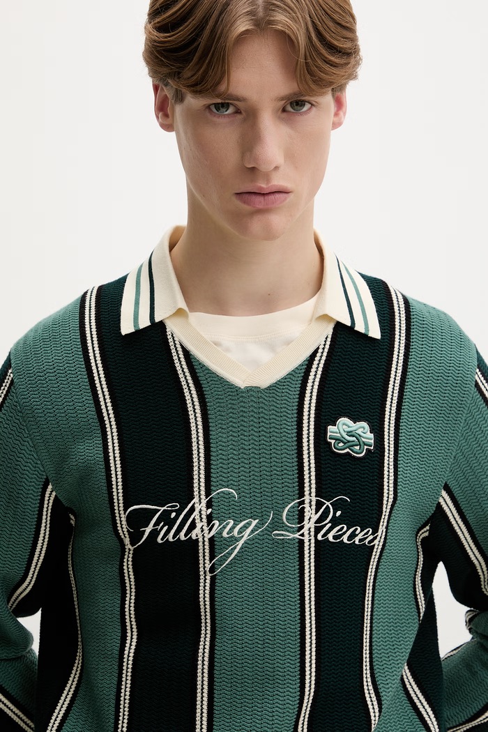 Filling Pieces pánský svetr s viskózou Knit Football Jersey zelená 422574500148