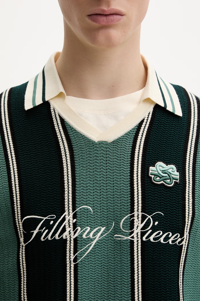 Filling Pieces pánský svetr s viskózou Knit Football Jersey 422574500148 zelená