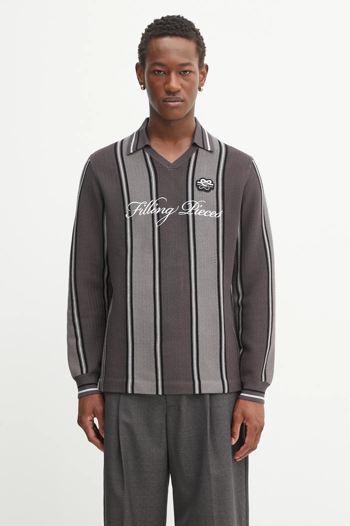 Filling Pieces Knit Football Jersey pulover s viskozom za muškarce s uzorkom siva 422574500148