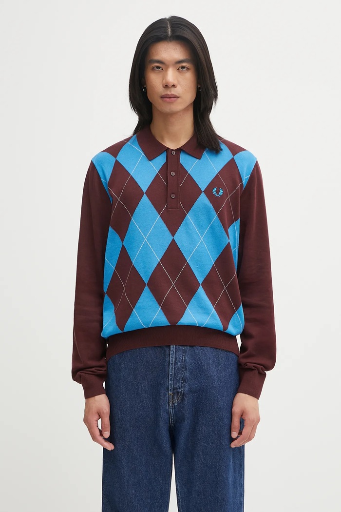 Fred Perry pulover de bumbac cu modele burgundia K1318