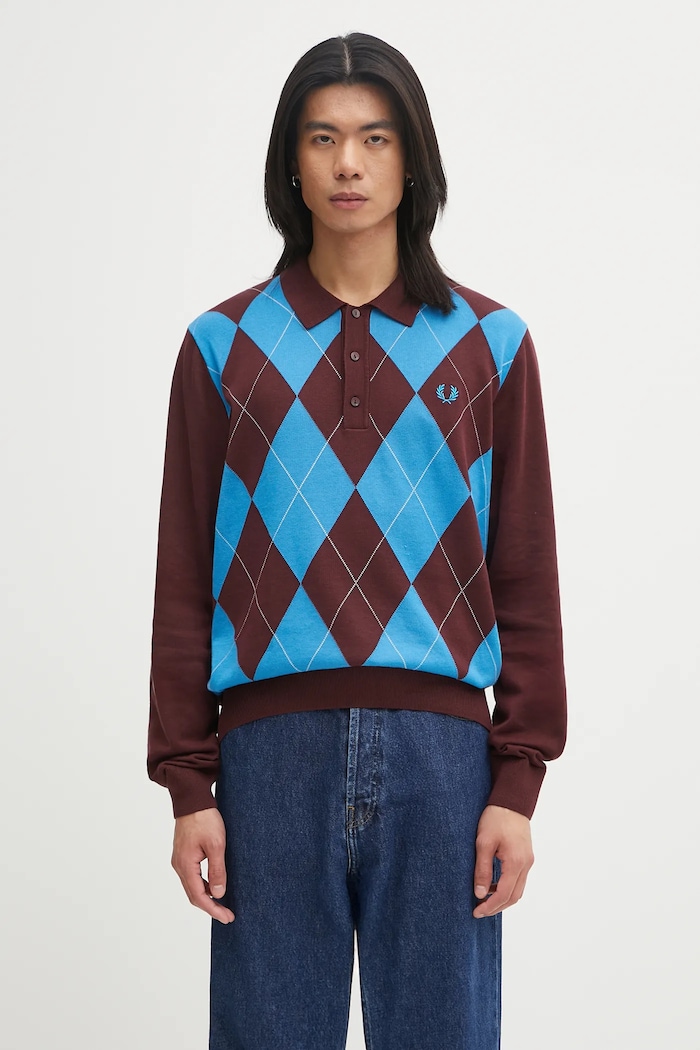 Fred Perry pulover de bumbac cu modele burgundia K1318