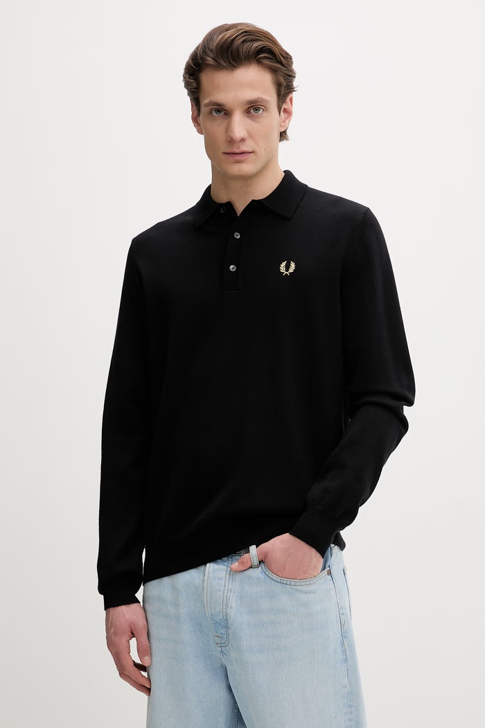 Pulover z volno Fred Perry Tanka črna K4535