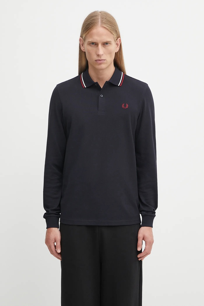 Βαμβακερή μπλούζα με μακριά μανίκια Fred Perry κανονικό σκούρο μπλε M3636