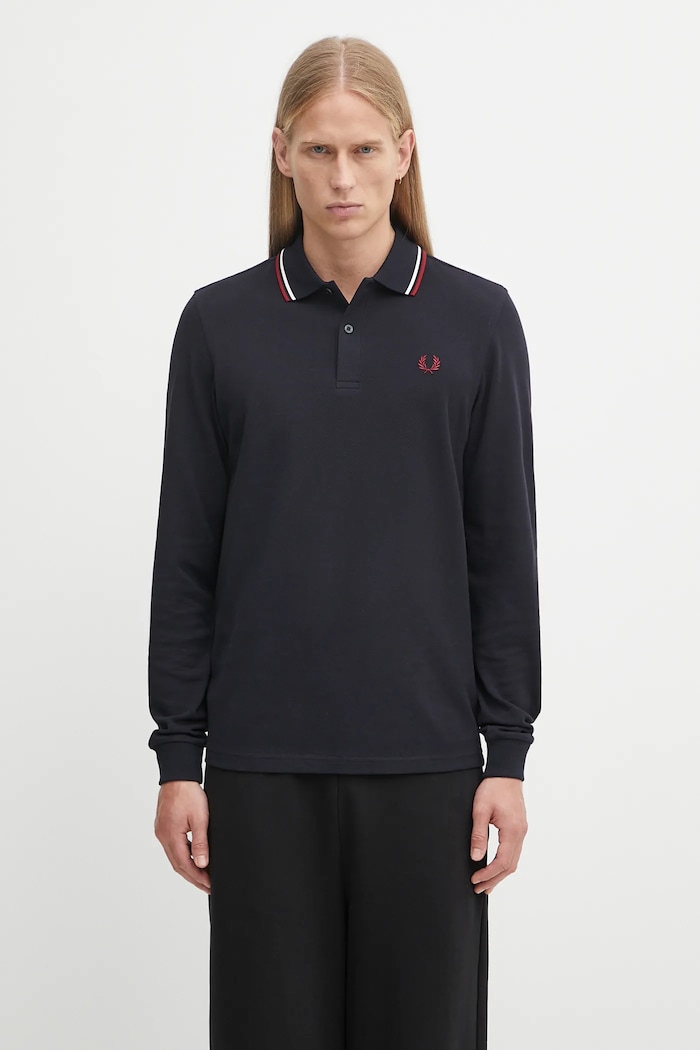 Βαμβακερή μπλούζα με μακριά μανίκια Fred Perry κανονικό σκούρο μπλε M3636