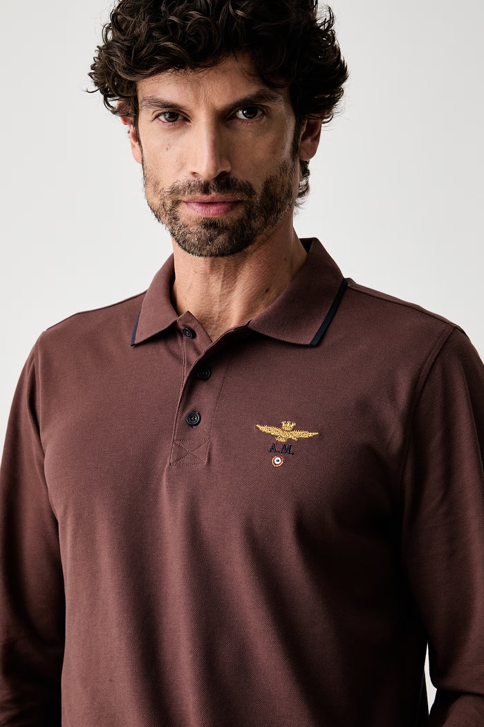 Aeronautica Militare longsleeve męski bawełniany brązowy PO1653UP00082