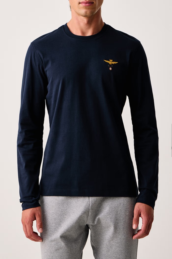 Longsleeve męski bawełniany Aeronautica Militare TS2390UJ00372 granatowy