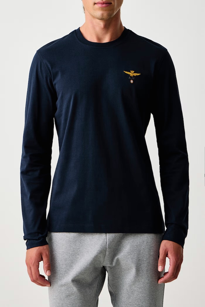 Longsleeve pentru bărbați din bumbac Aeronautica Militare TS2390UJ00372 bleumarin