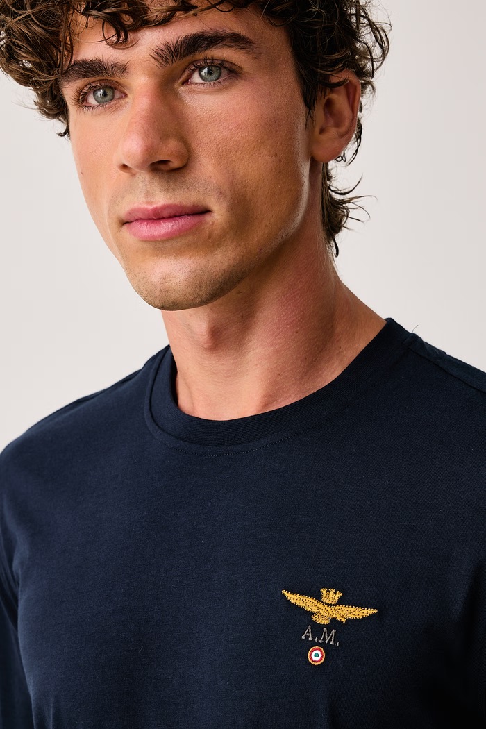 Лонгслив для мужчин из хлопка Aeronautica Militare тёмно-синий TS2390UJ00372