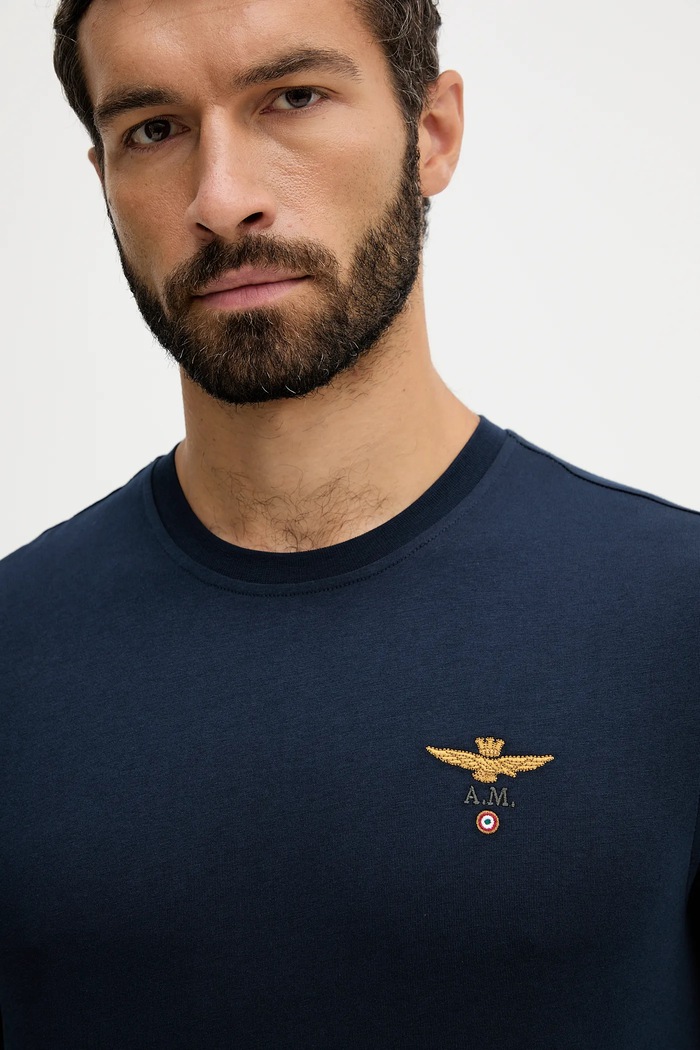 Odzież Aeronautica Militare Longsleeve męski bawełniany TS2390UJ00372 granatowy