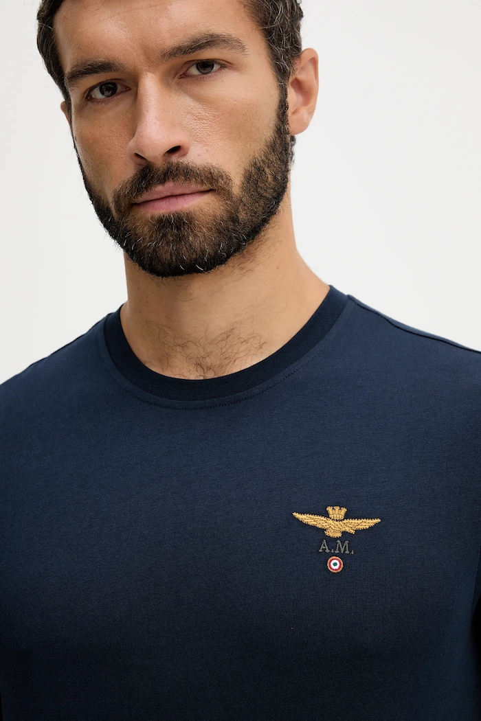 Odzież Aeronautica Militare Longsleeve męski bawełniany TS2390UJ00372 granatowy