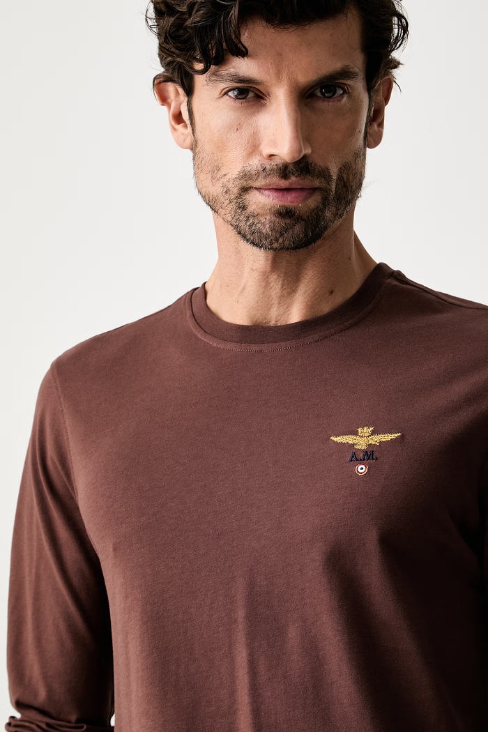 Aeronautica Militare longsleeve męski bawełniany brązowy TS2390UJ00372