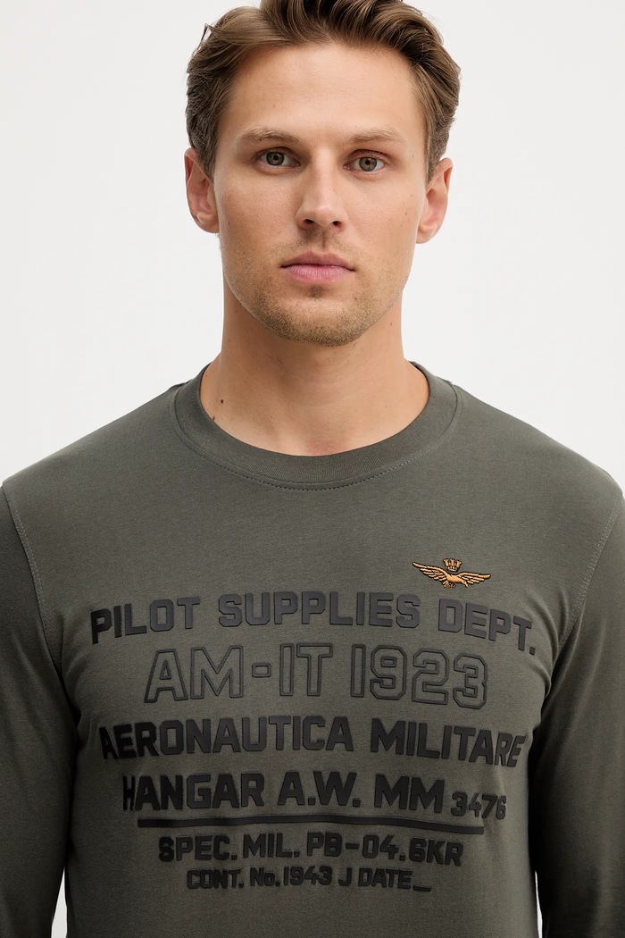 Bavlněné tričko s dlouhým rukávem Aeronautica Militare šedá TS2484UJ00641