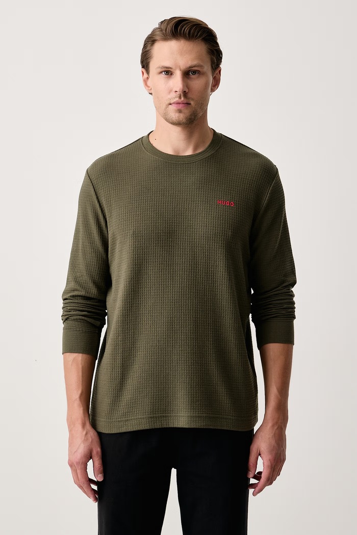 HUGO Longsleeve lounge pentru bărbați cu bumbac Austin LS Shirt verde 50532022