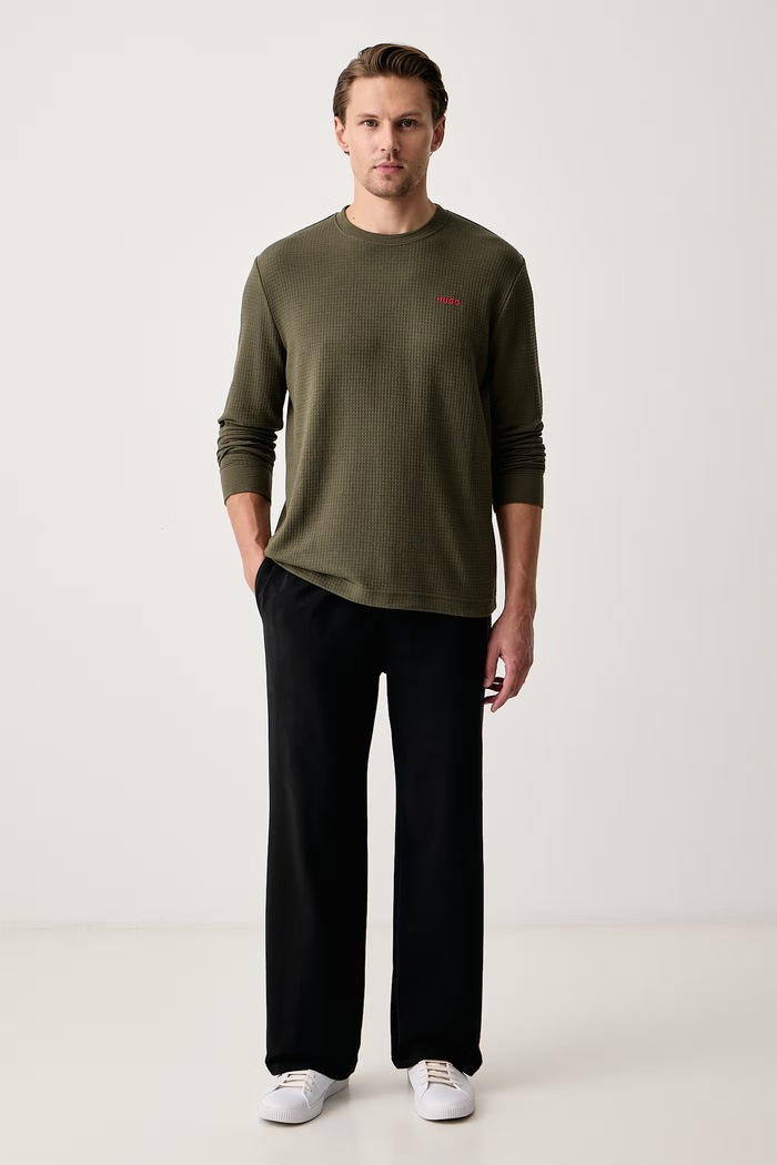 HUGO Longsleeve lounge pentru bărbați cu bumbac Austin LS Shirt 50532022 verde AW25