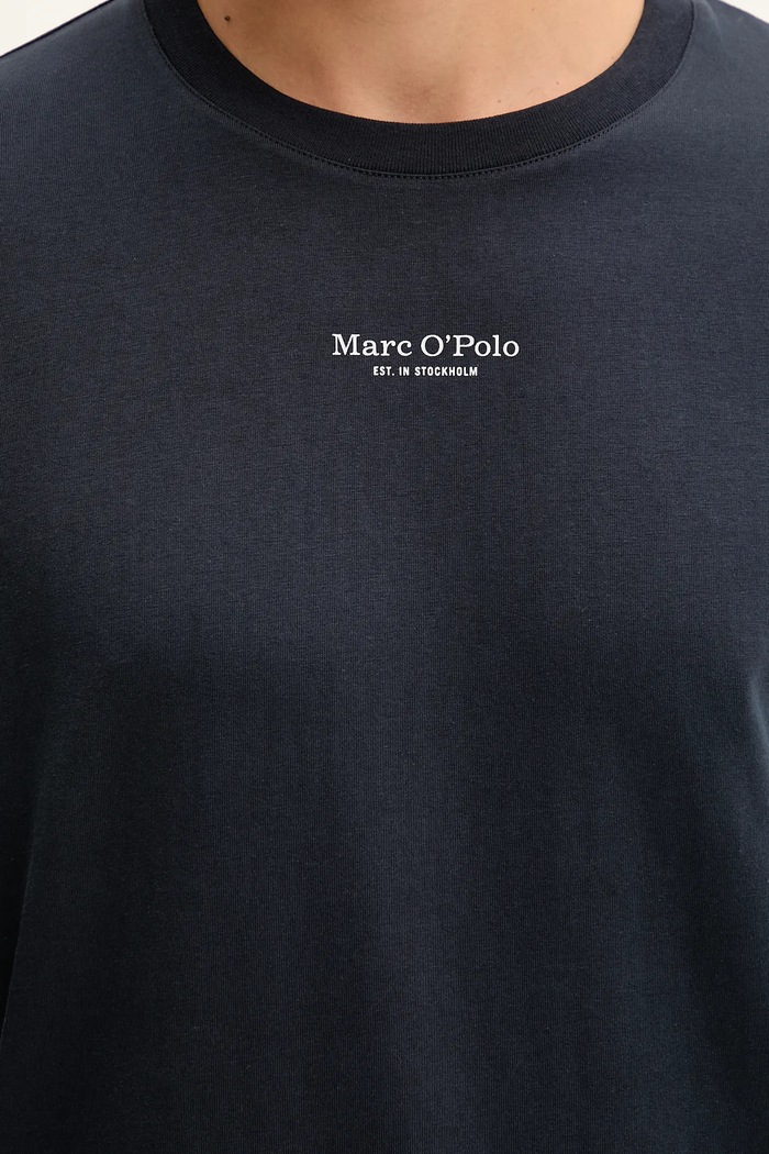 Bavlněné tričko s dlouhým rukávem Marc O'Polo námořnická modř 5000008974