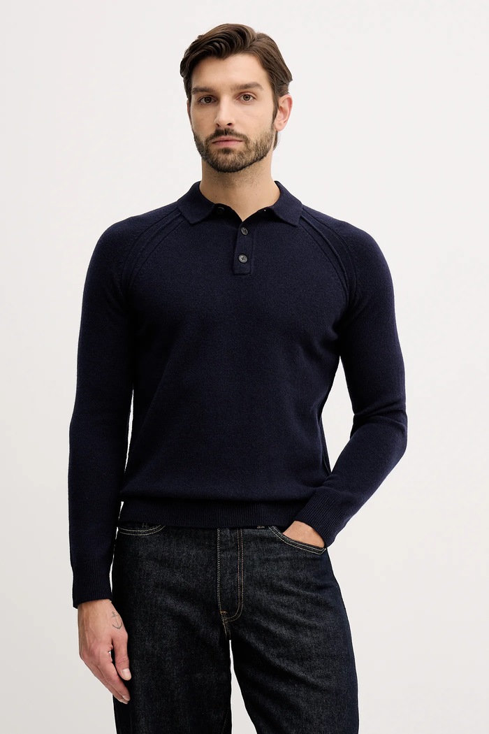 United Colors of Benetton sweter wełniany okrągły granatowy 1006U301Q