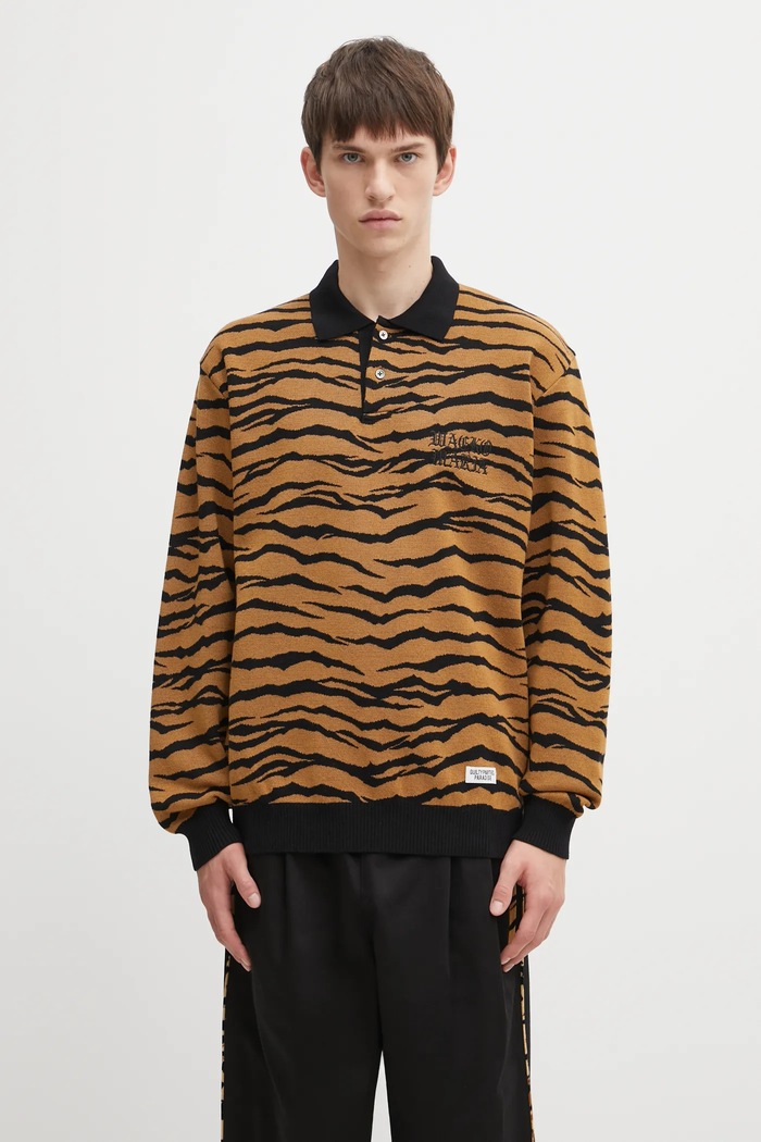 Вълнен пуловер Wacko Maria Tiger шарен кафяв 25FW.WMK.KN10