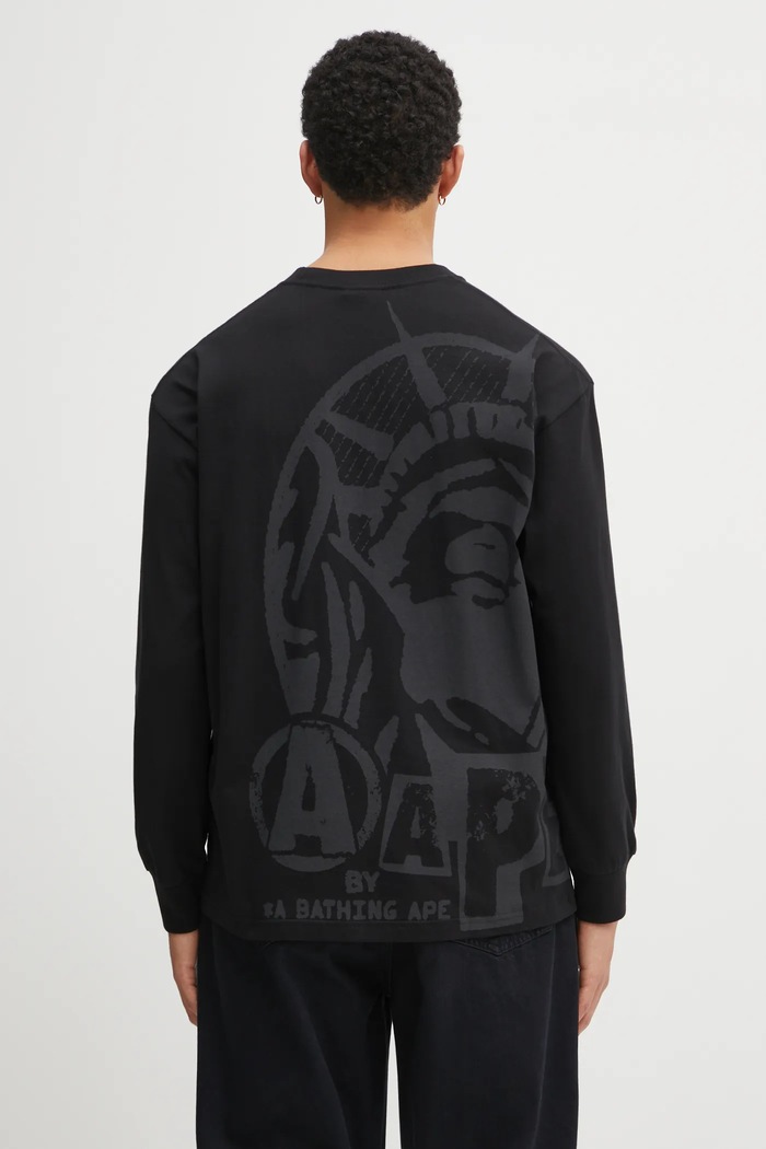 Oblečení Bavlněné tričko s dlouhým rukávem AAPE Theme Main AAPLTM1752XXP černá