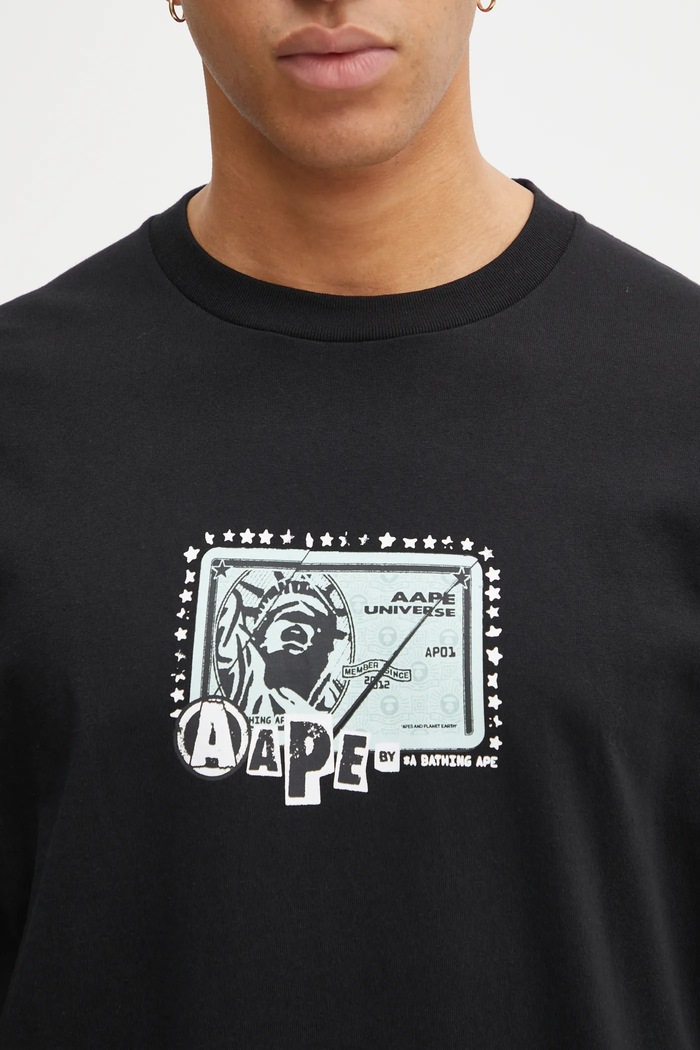 Bavlněné tričko s dlouhým rukávem AAPE Theme Main černá AAPLTM1752XXP