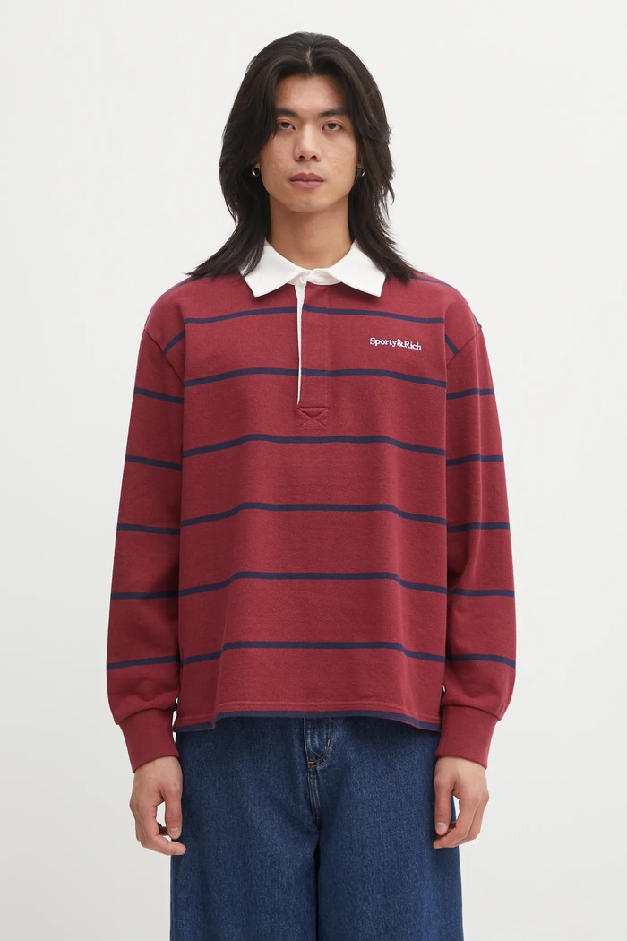 Бавовняний лонгслів Sporty & Rich Serif Logo Rugby візерунок червоний TO09562300RE40