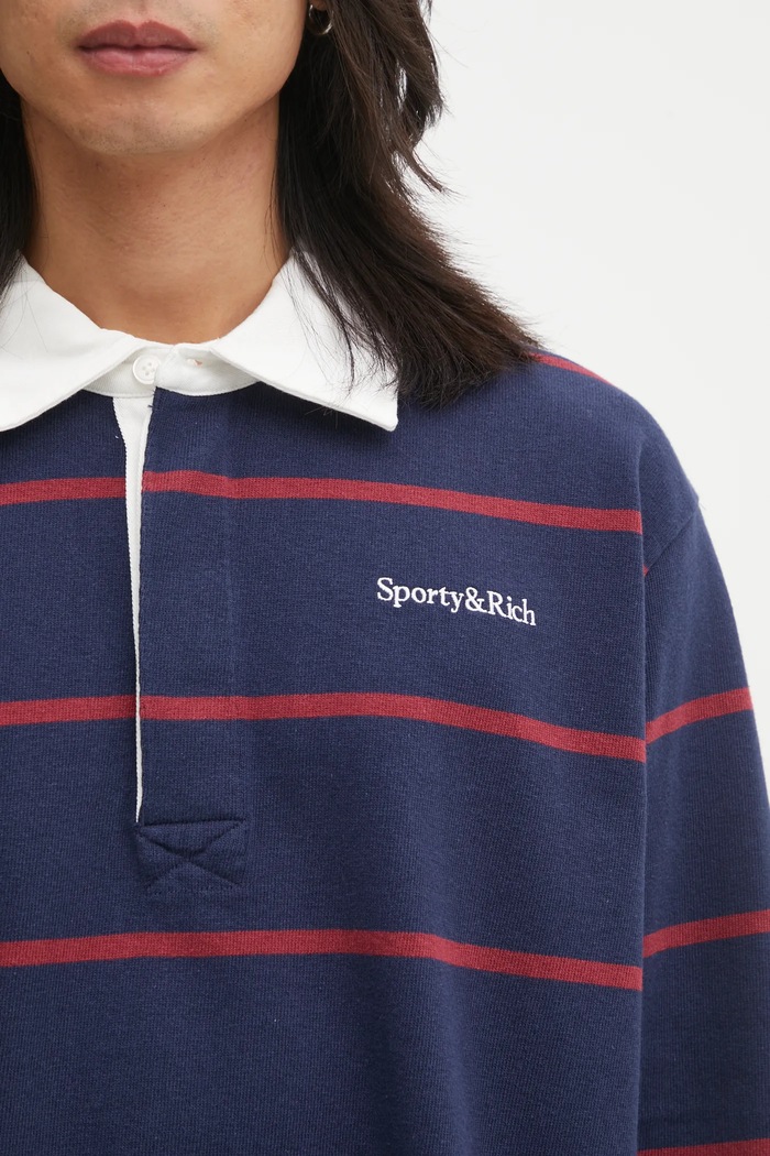 Bavlněné tričko s dlouhým rukávem Sporty & Rich Serif Logo Rugby námořnická modř TO09562300BL134