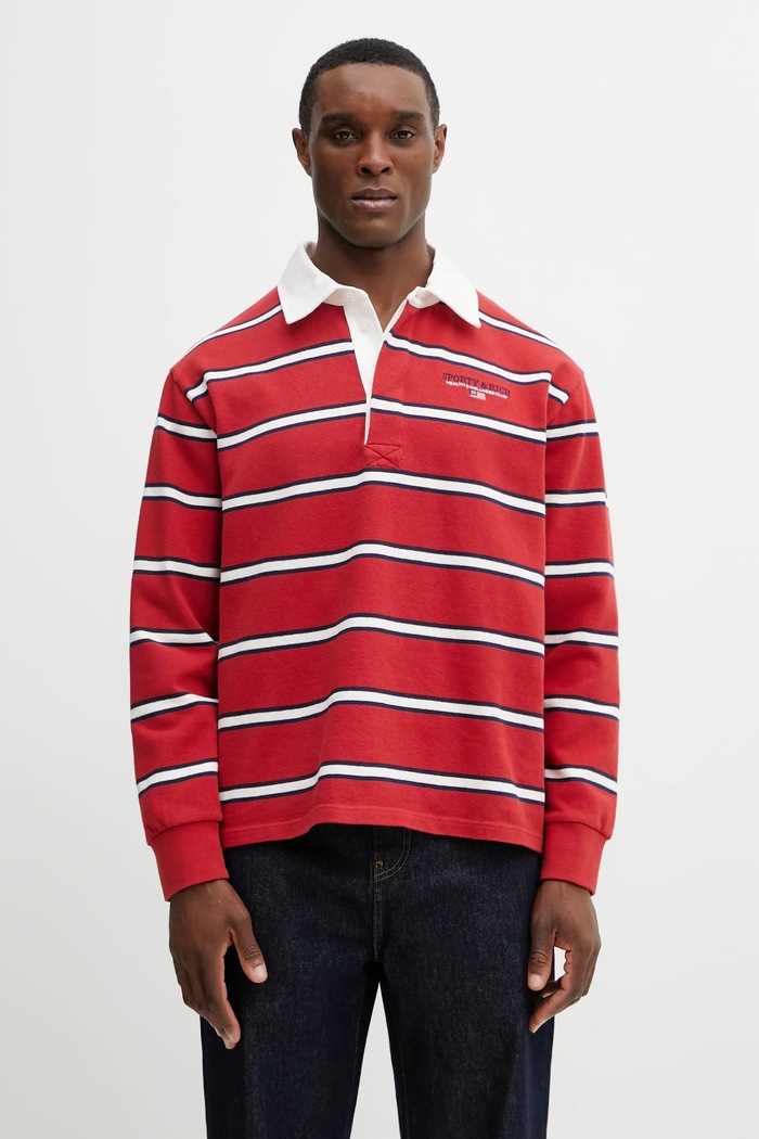 Бавовняний лонгслів Sporty & Rich S&R Nautical Rugby візерунок червоний TO09563178RE35